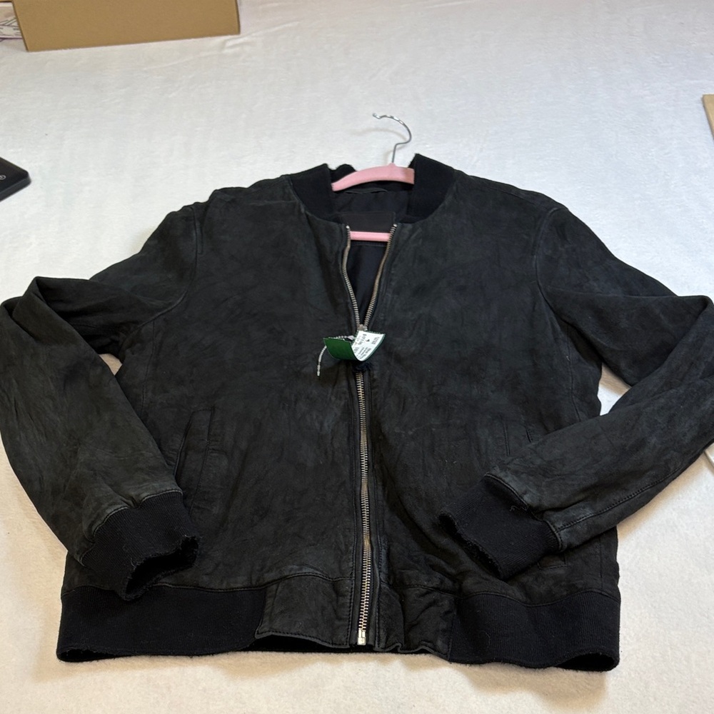 Allsaints Men's Black Suede Bomber Jacket - Classic Style